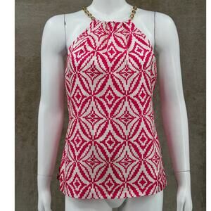 Milly Top Womens 4‎ Pink Geometric Sleeveless Chain Halter Silk Designer Summer